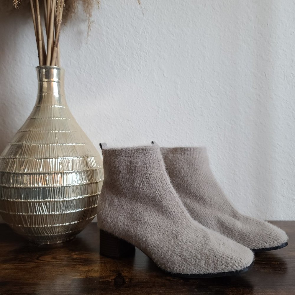 TIJN "Libby" Fuzzy Sock Ankle Boots - Balanced Beige